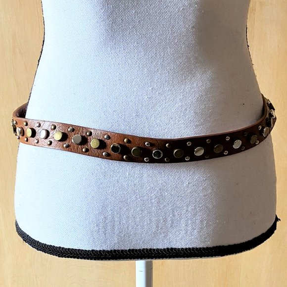 NWT Sz S/M Mstylelab Brown Metal Studded Belt - Picture 1 of 6